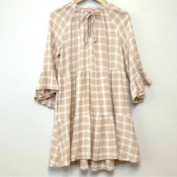 🎉SHOW ME YOUR MUMU Viola Plaid Mini Dress Cream Medium - Picture 2 of 14